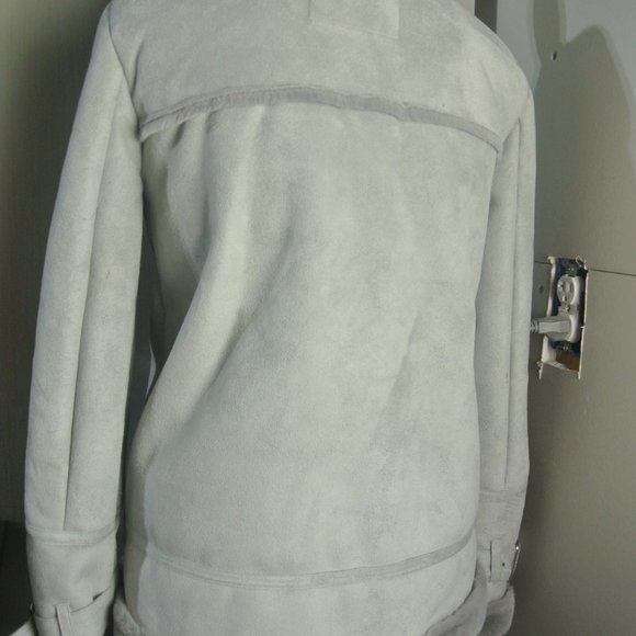 Hollister Biker Jacket Small Faux Suede Fur Grey Plush Super Soft NEW With Defec - Picture 2 of 14